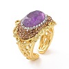 Natural Amethyst Oval Open Cuff Ring with Rhinestone RJEW-A011-08G-2