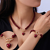 Plastic Imitation Pearl Beaded & Alloy Heart Pendant Necklaces & Charm Bracelet Sets for Women FS-WG63549-01-2