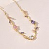 Brass Pave Cubic Zirconia Rose Flower Link Cable Chain Necklaces for Women NJEW-C121-05A-01G-3