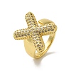 Letter Brass Micro Pave Clear Cubic Zirconia Open Cuff Ring for Women RJEW-N046-03X-G-1