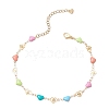 304 Stainless Steel Enamel Colorful Heart Link Anklets AJEW-AN00642-2