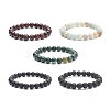 5Pcs 5 Style Natural Mixed Gemstone Round Beaded Stretch Bracelets Set for Men Women BJEW-JB08871-4