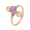 Copper Wire Wrapped Round Natural Amethyst Bead Finger Rings for Women RJEW-JR00808-01-1