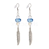 Feather with Round Beads Long Dangle Earrings for Girl Women EJEW-JE04681-01-1