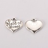 Wedding Theme Antique Silver Tone Tibetan Style Heart with Maid of Honor Rhinestone Charms LS-TIBEP-N005-05B-1