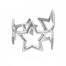 304 Stainless Steel Star Open Cuff Ring RJEW-T023-26P