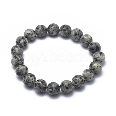 Natural Sesame Jasper/Kiwi Jasper Bead Stretch Bracelets BJEW-K212-C-033-1