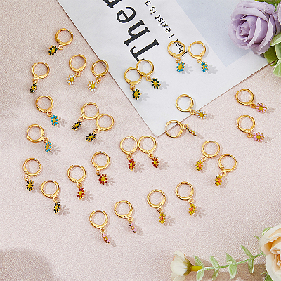 28Pcs 7 Colors Brass Enamel Dangle Leverback Earrings EJEW-AB00029-1
