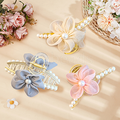 3Pcs 3 Colors PS Plastic & Polyester & Iron Claw Hair Clips for Women Girls Thick Hair PHAR-GO0001-04-1