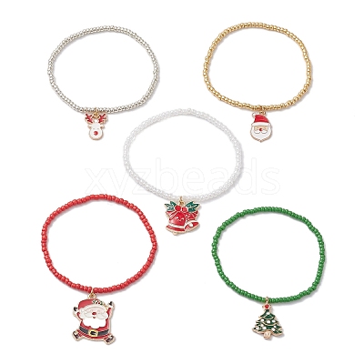 5Pcs Christmas Alloy Enamel Charm Bracelets BJEW-JB12409-1