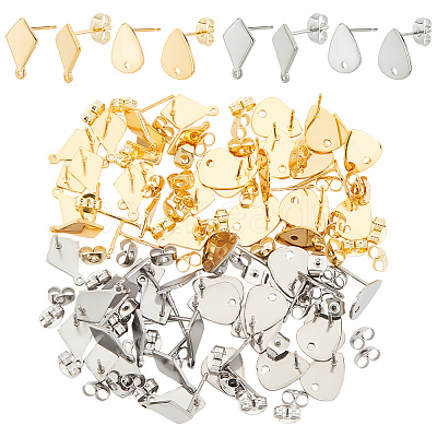 64Pcs 4 Sryle 201 Stainless Steel Stud Earring Findings STAS-DC0011-34-1