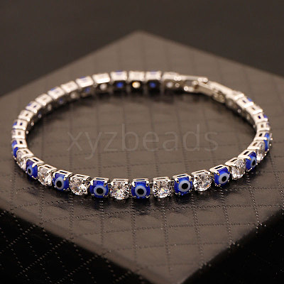 Brass & Clear Cubic Zirconia & Resin Evil Eye Tennis Bracelets for Women FS-WG6CA97-03-1