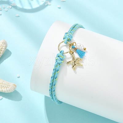 Starfish Brass Charm Bracelets BJEW-JB13886-1