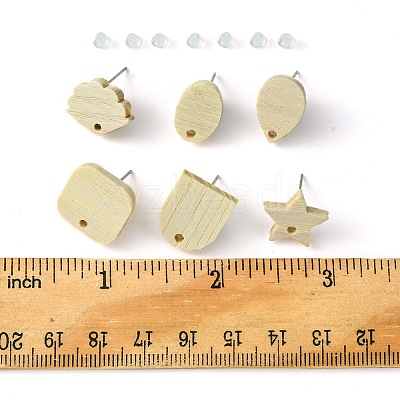 12Pcs 6 Styles Ash Wood Stud Earring Findings EJEW-FS0001-13-1