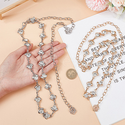 2Pcs 2 Colors Crystal Rhinestone Flower Link Chain Belts AJEW-CP0005-69-1