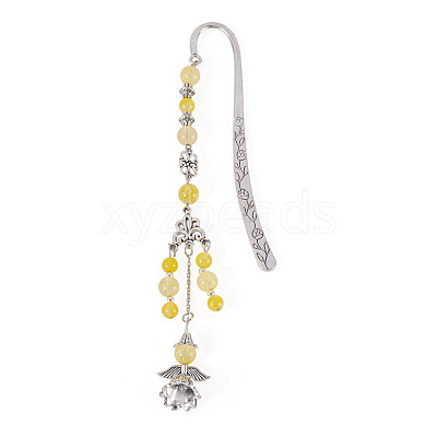 Natural Quartz Crystal Round Beads & Alloy Angel Bookmarks AJEW-TA00054-1