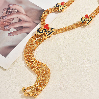Vintage Alloy Enamel Red Heart Tassel Y Long Necklaces for Women Party and Casual Wear WS0310-1