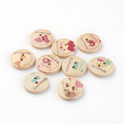 2-Hole Printed Wooden Buttons WOOD-S037-005-1