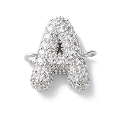Brass Micro Pave Cubic Zirconia Letter Links X-KK-I717-04A-P-1