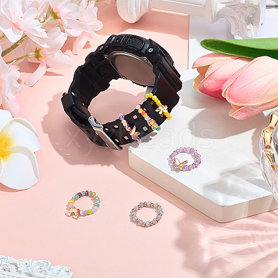 6Pcs 2 Styles Alloy & Glass Beaded Decorative Rings for Smartwatch Band AJEW-CP0009-95-1