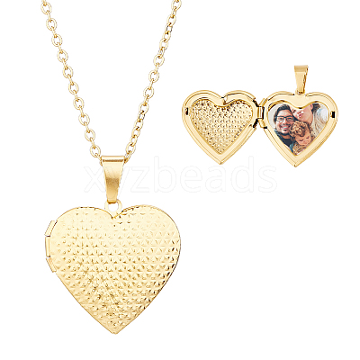 304 Stainless Steel Heart Locket Pendant Necklaces for Photo NJEW-WH0020-97B-1