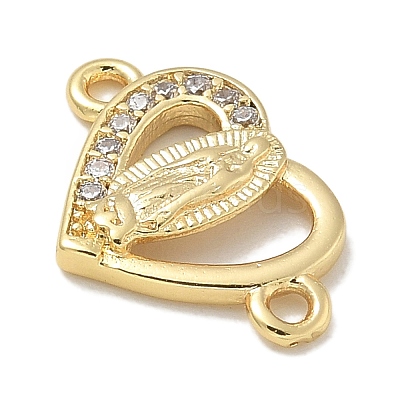 Rack Plating Brass Micro Pave Clear Cubic Zirconia Religion Heart Virgin Mary Connector Charms KK-L224-099G-02-1