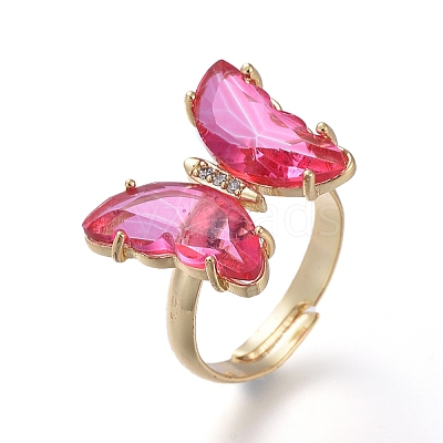 Adjustable Brass Glass Finger Rings RJEW-P148-A01-14-1
