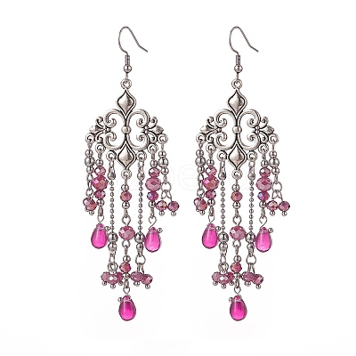 Glass Teardrop Tassel Chandelier Earrings EJEW-TA00184-04-1