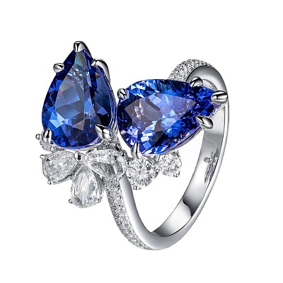Teardrop Brass Micro Pave Cubic Zirconia Adjustable Cuff Rings for Women FS-WGFBA23-01-1