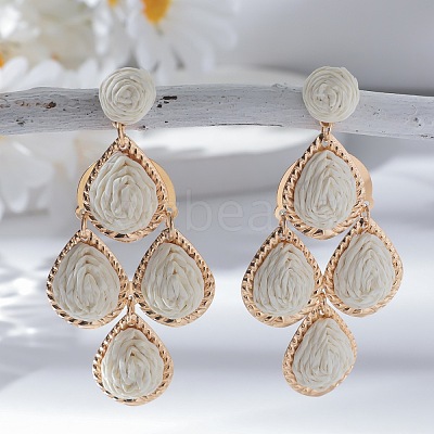Teardrop Alloy Raffia Dangle Stud Earrings FS-WG86BCE-03-1