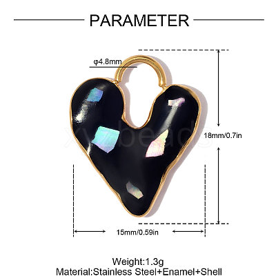 304 Stainless Steel with Black Enamel & Shell Pendants SA-OY002-94G-1