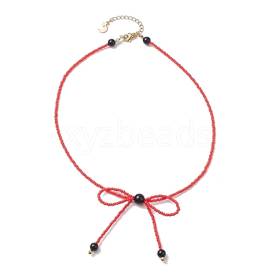 Glass Seed Pendant Necklaces for Women NJEW-MZ00031-03-1