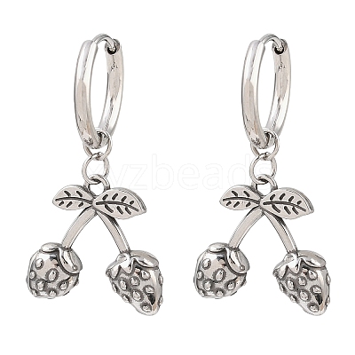 316 Surgical Stainless Strawberry Hoop Earrings EJEW-C160-11B-1