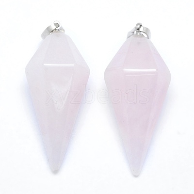 Natural Rose Quartz Pointed Pendants KK-E757-F-15P-1