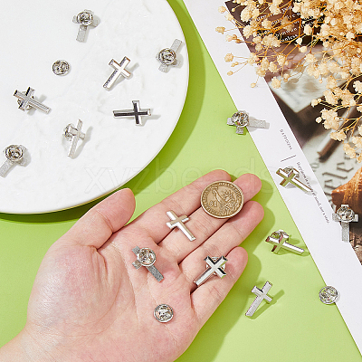 Cross Alloy Pin Brooches AJEW-FH0006-07A-P-1