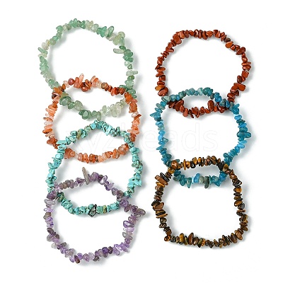 7Pcs 7 Styles Chakra Natural Red Jasper & Red Aventurine & Apatite & Amethyst & Green Aventurine & Tiger Eye BJEW-JB10908-1