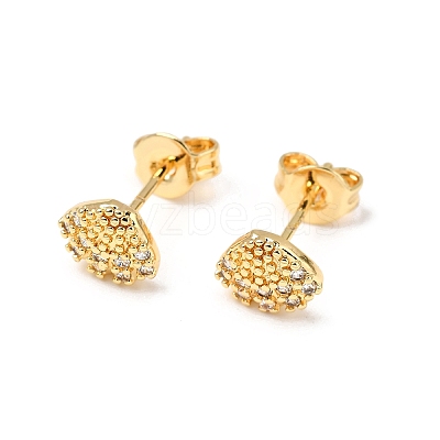 Shell Shape Brass Micro Pave Clear Cubic Zirconia Stud Earrings EJEW-A135-02G-1