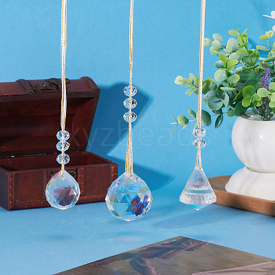 3Pcs 3 Styles Glass Suncatchers for Outdoor Garden Hanging Decoration HJEW-TADJ0001-01-1