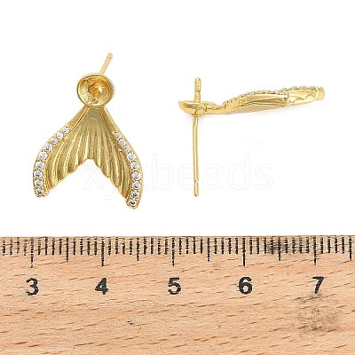 Fishtail Brass Micro Pave Clear Cubic Zirconia Stud Earring Findings KK-D102-06G-1
