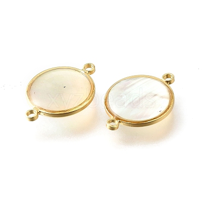 Brass Pave Natural White Shell Connector Charms KK-E794-01G-01-1