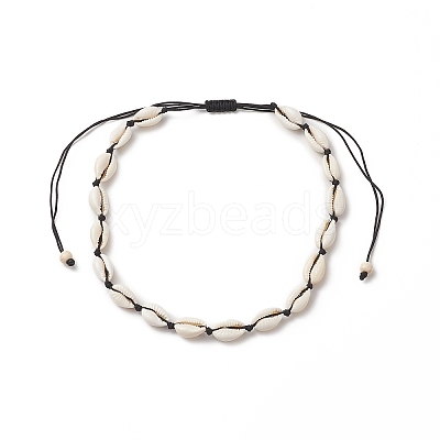 Natural Cowrie Shell & Synthetic Turquoise Braided Beaded Necklace for Women NJEW-JN04253-02-1