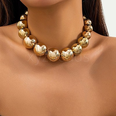 CCB Chunky Bead Ball Iron Chain Necklaces NJEW-K261-04G-1