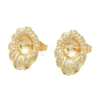 Brass Micro Pave Clear Cubic Zirconia Stud Earring Findings KK-K388-15G-1