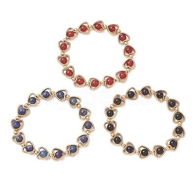 3Pcs Natural Black Onyx & Carnelian & Lapis Lazuli Beads Link Chains Bracelets for Women BJEW-JB13440-1