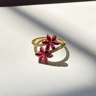 Flower Brass Micro Pave Cubic Zirconia Finger Rings for Women FS-WGC33AC-01-1
