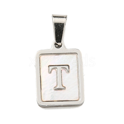 304 Stainless Steel Pave Natural White Shell Pendants STAS-S130-03P-T-1