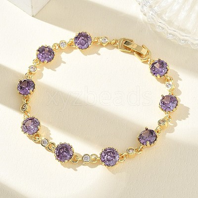 Brass Micro Pave Cubic Zirconia Link Cahin Bracelets for Women BJEW-A172-01G-1