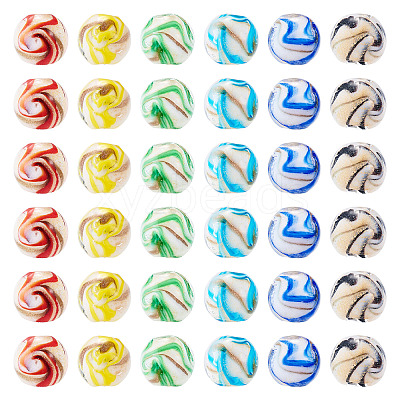 36Pcs 6 Colors Handmade Gold Sand Lampwork Beads LAMP-TA0002-61-1