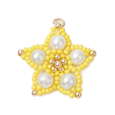 Glass Seed Beaded Star Pendants PALLOY-MZ00524-03-1