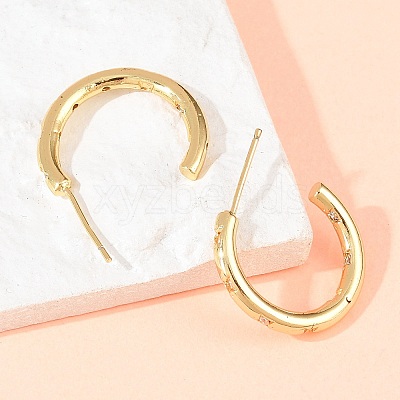 C-Shaped Brass Clear Cubic Zirconia Stud Earrings EJEW-A156-10B-G-1